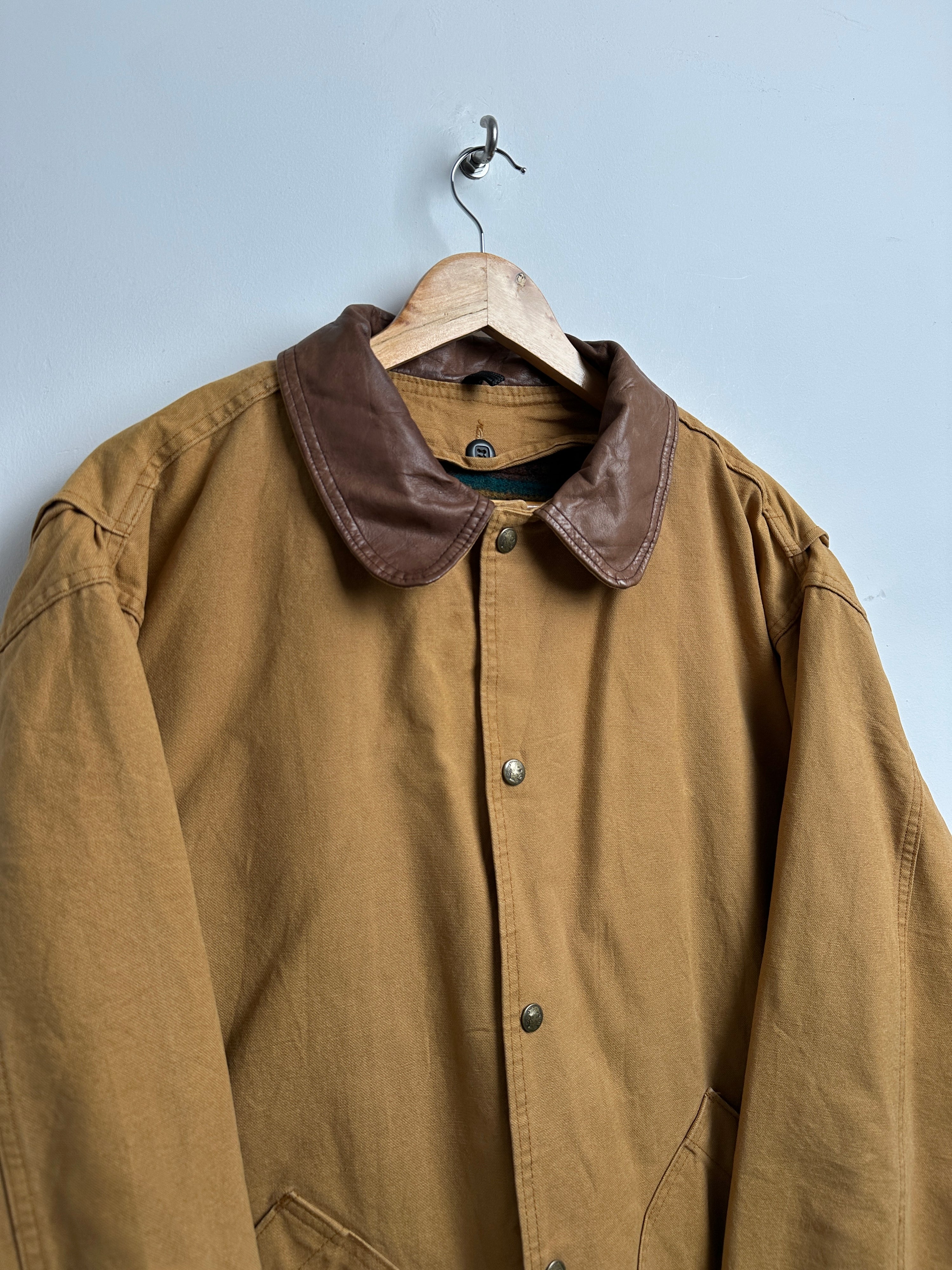 Woolrich coat in brown with leather collar