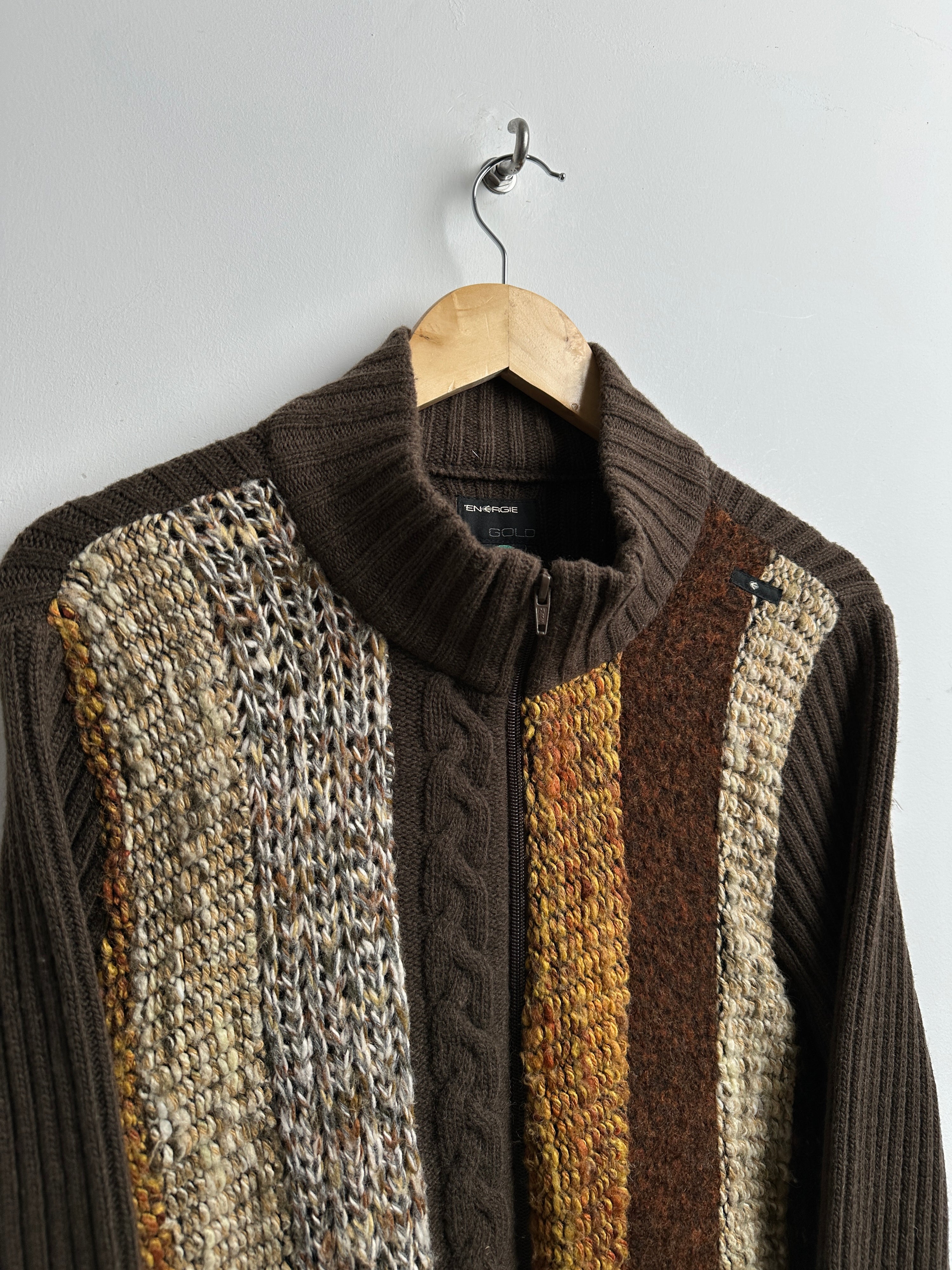 ENERGIE brown striped knitted zip up