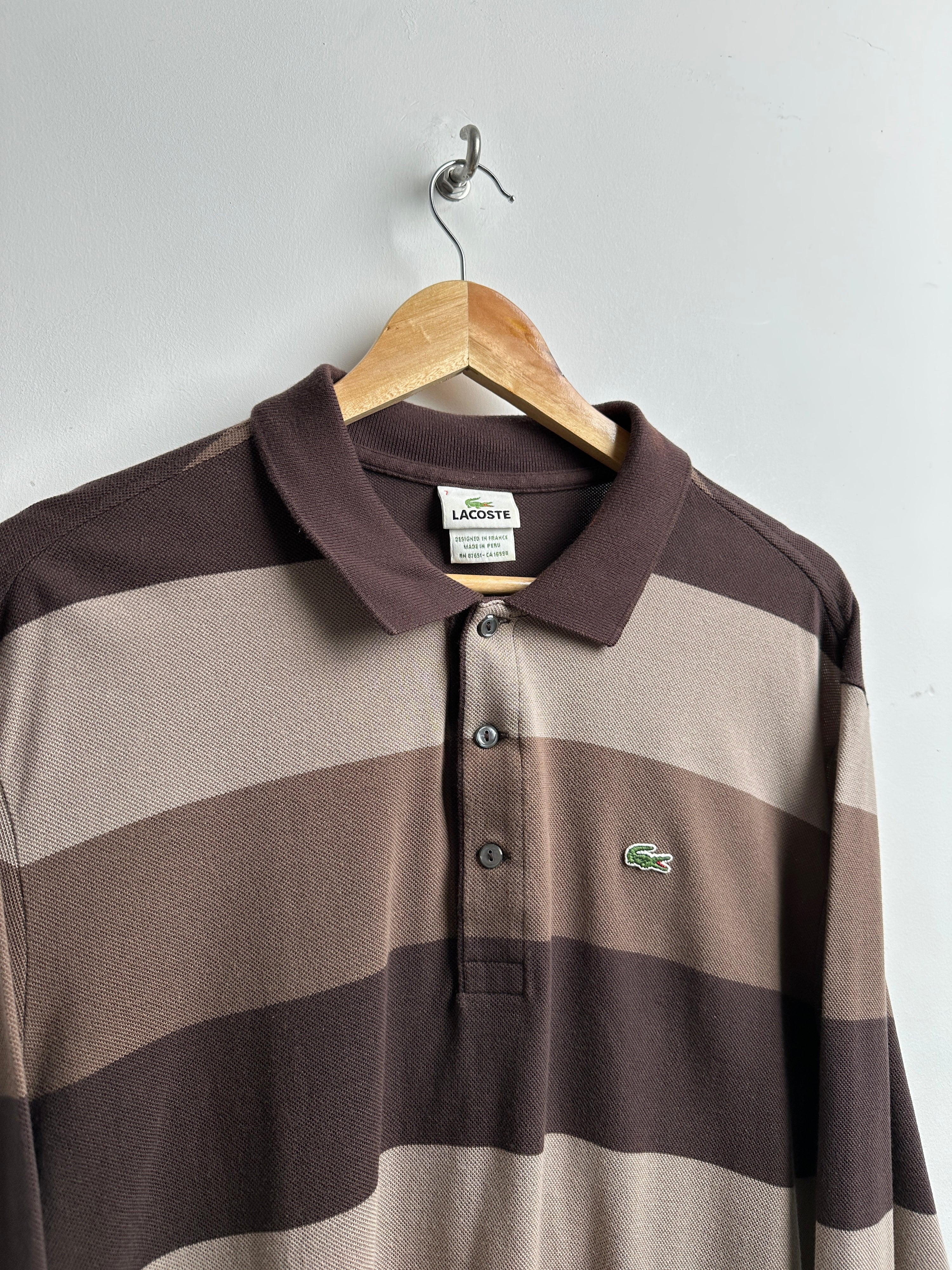 LACOSTE long-sleeve polo shirt in brown stripes