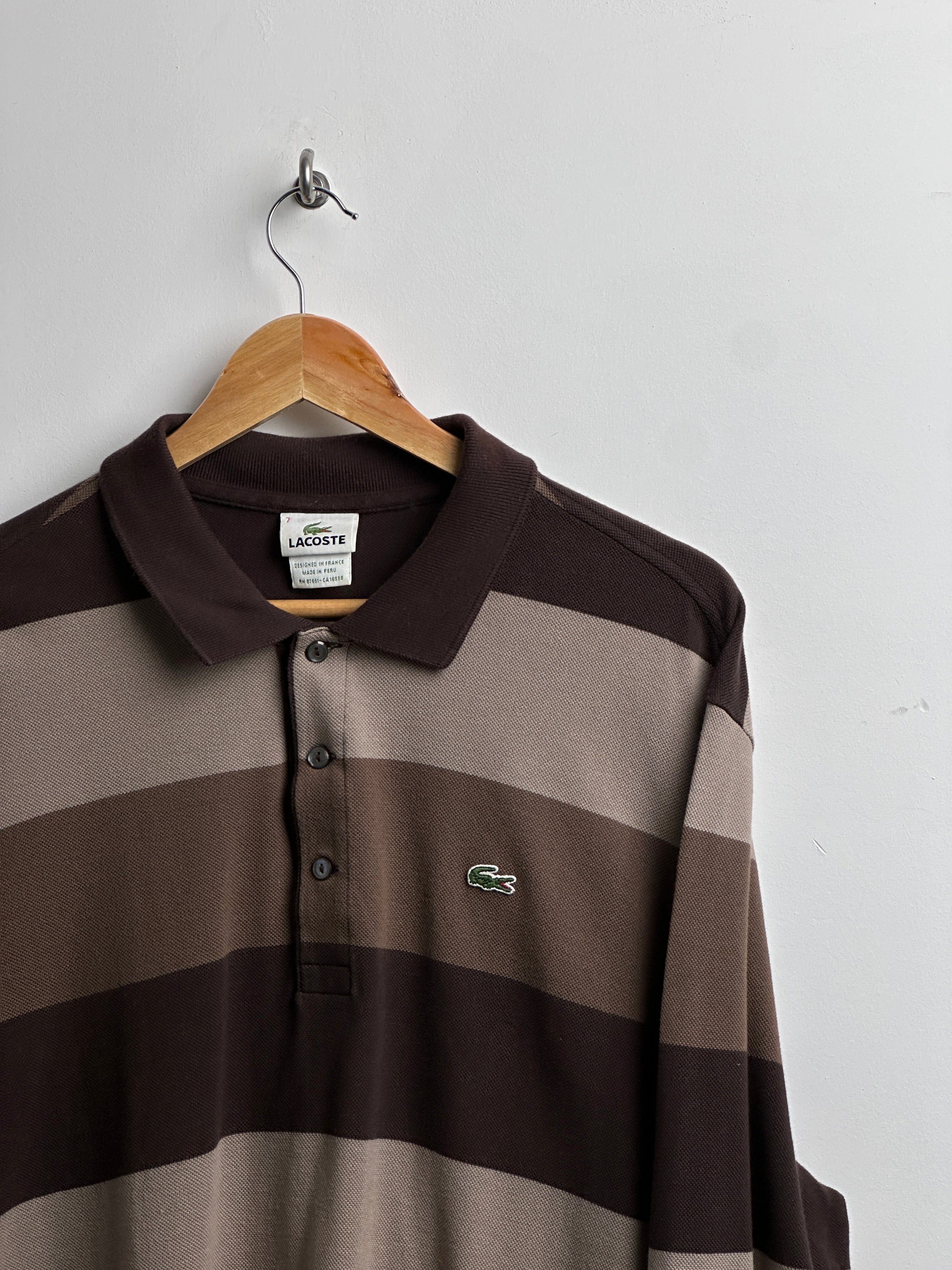 LACOSTE long-sleeve polo shirt in brown stripes