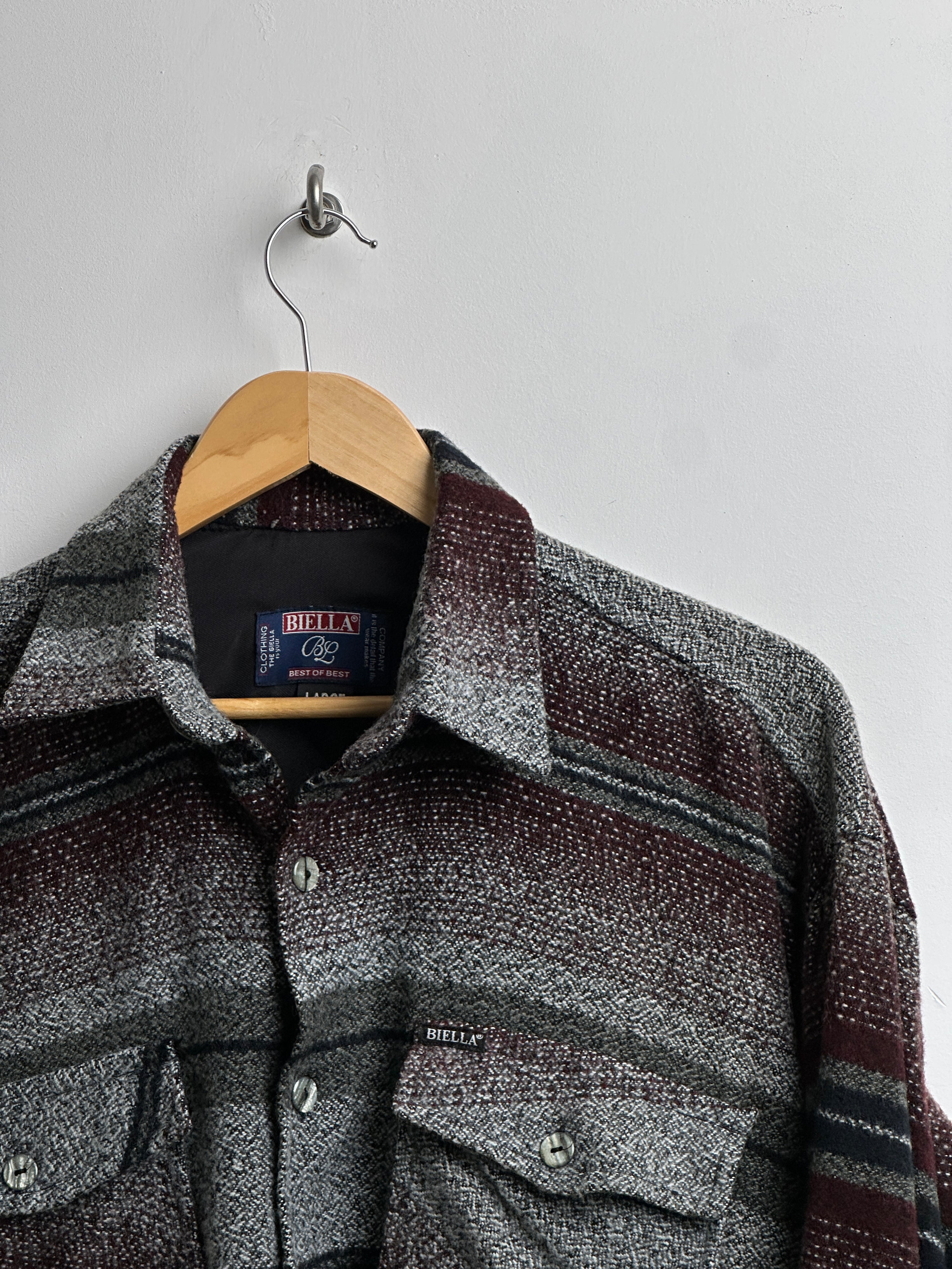 Biella flannel shirt in grey and burgundy