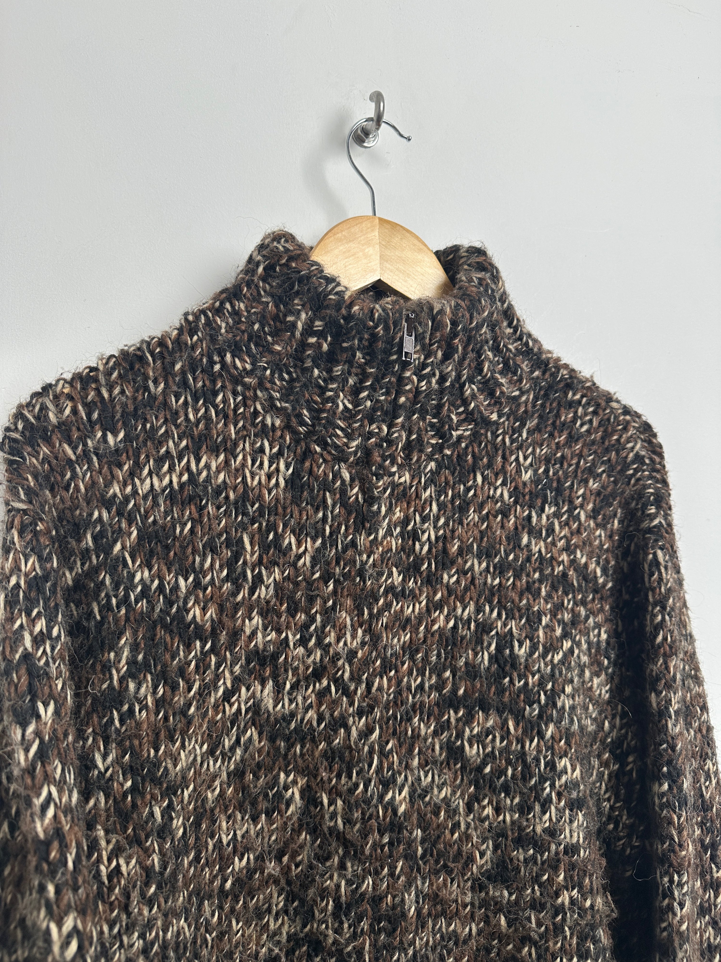 Heavy knit quarter zip sweater in brown