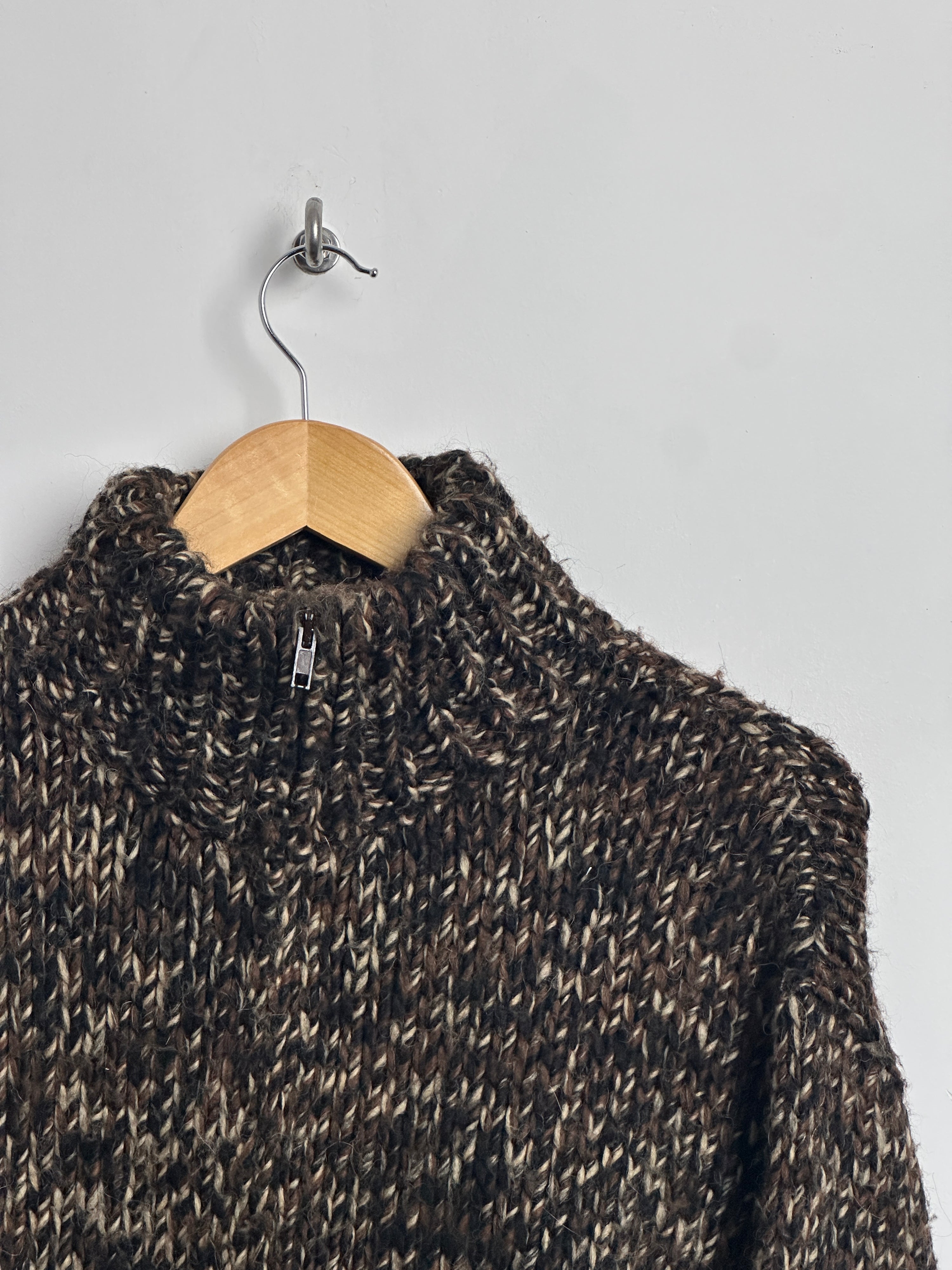 Heavy knit quarter zip sweater in brown