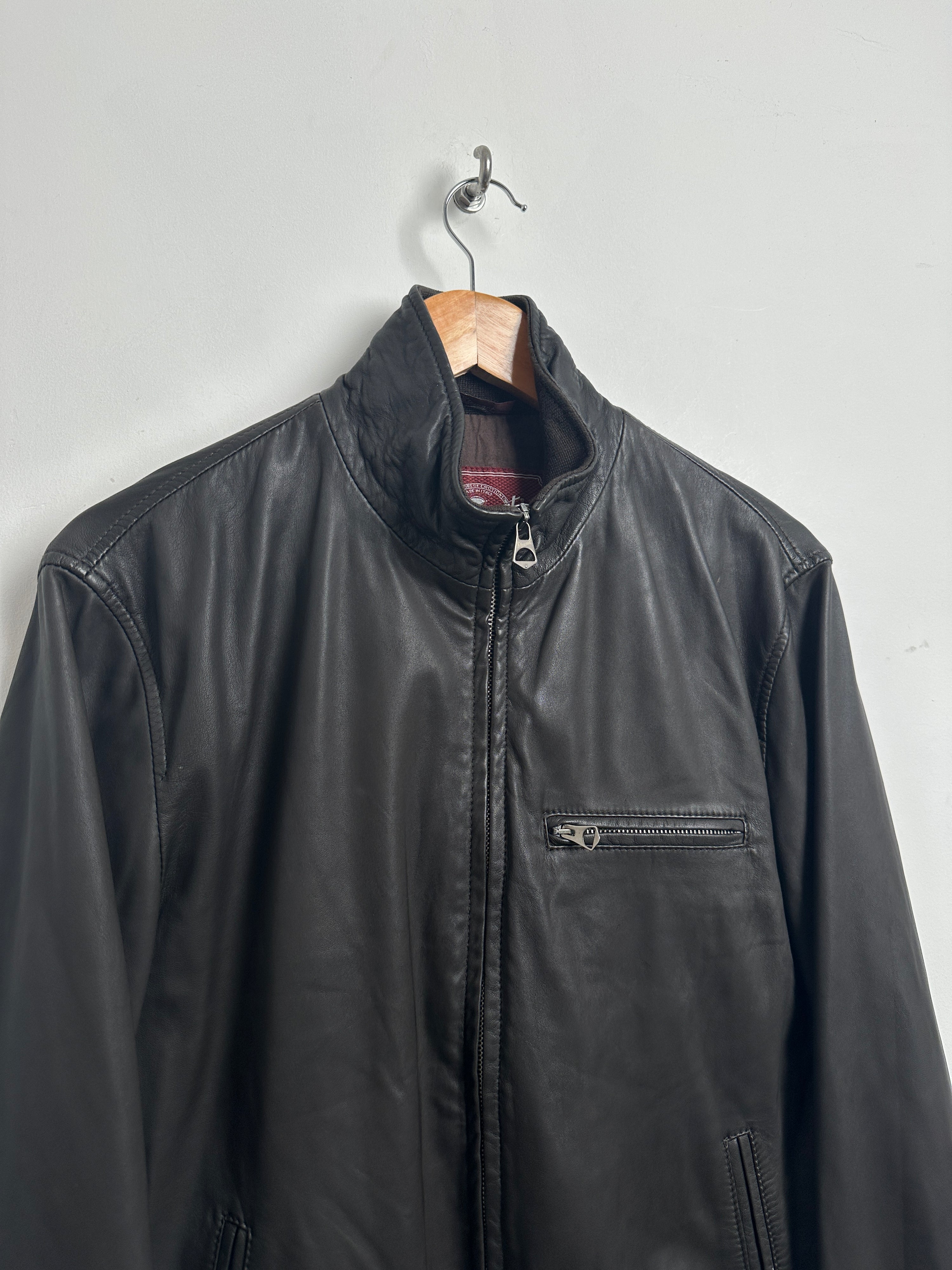 Stewart dark brown leather zip up jacket