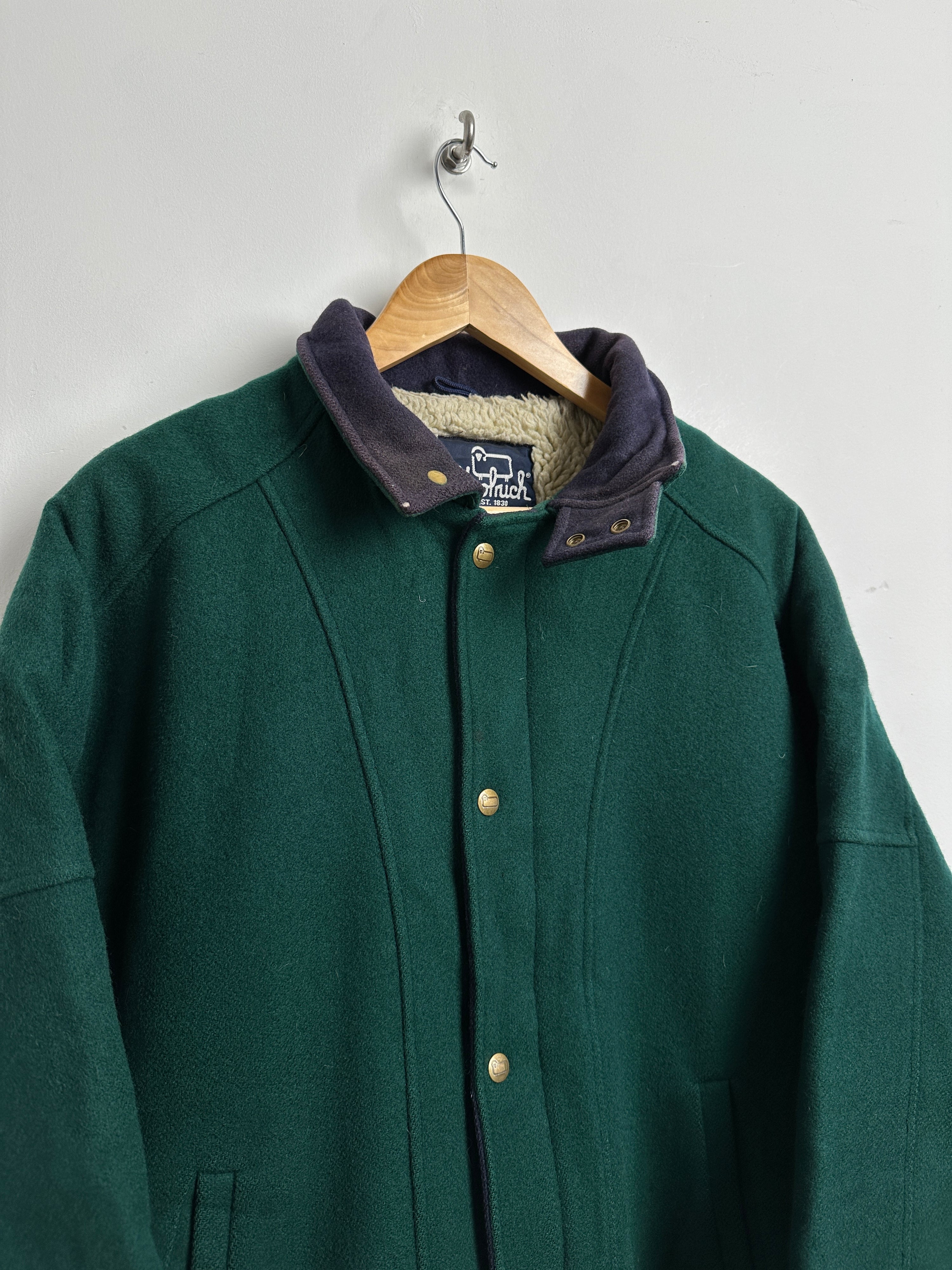 Woolrich green coat with purple collar