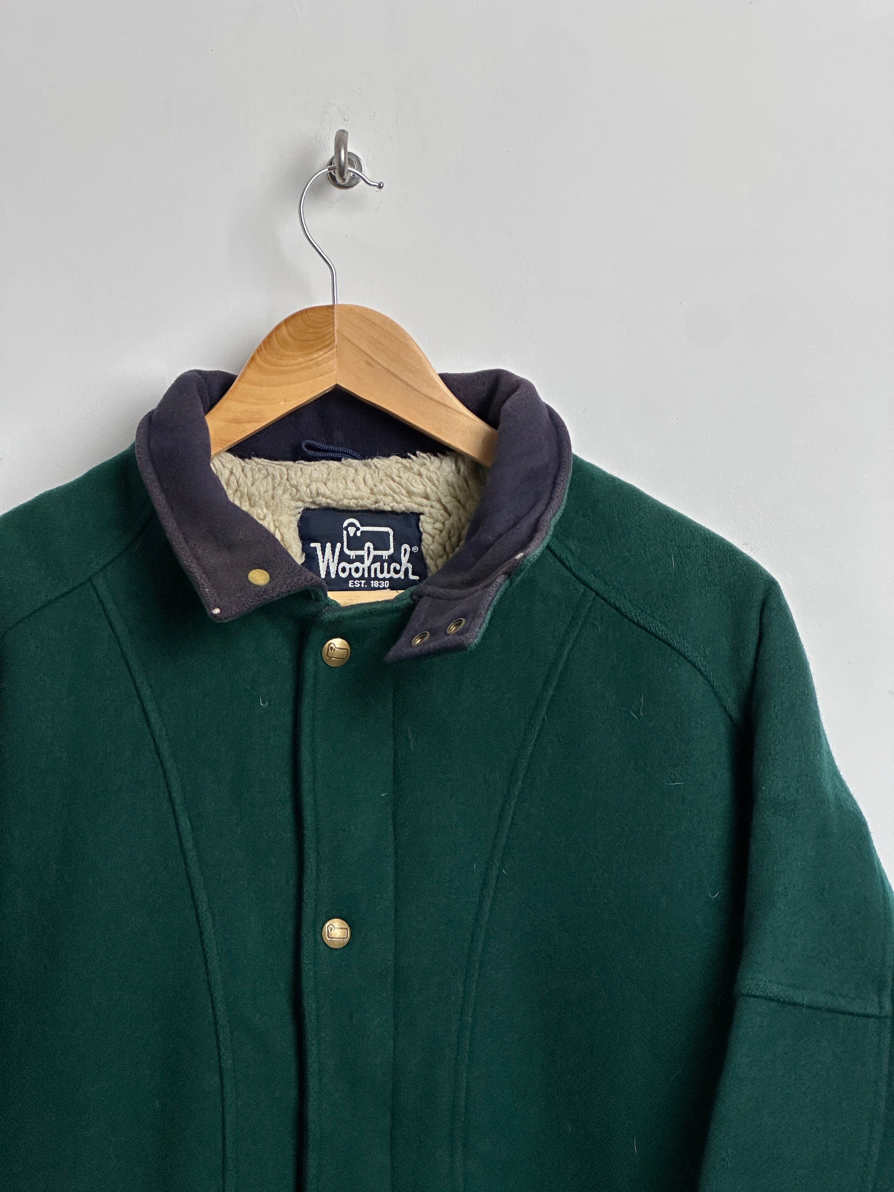 Woolrich green coat with purple collar