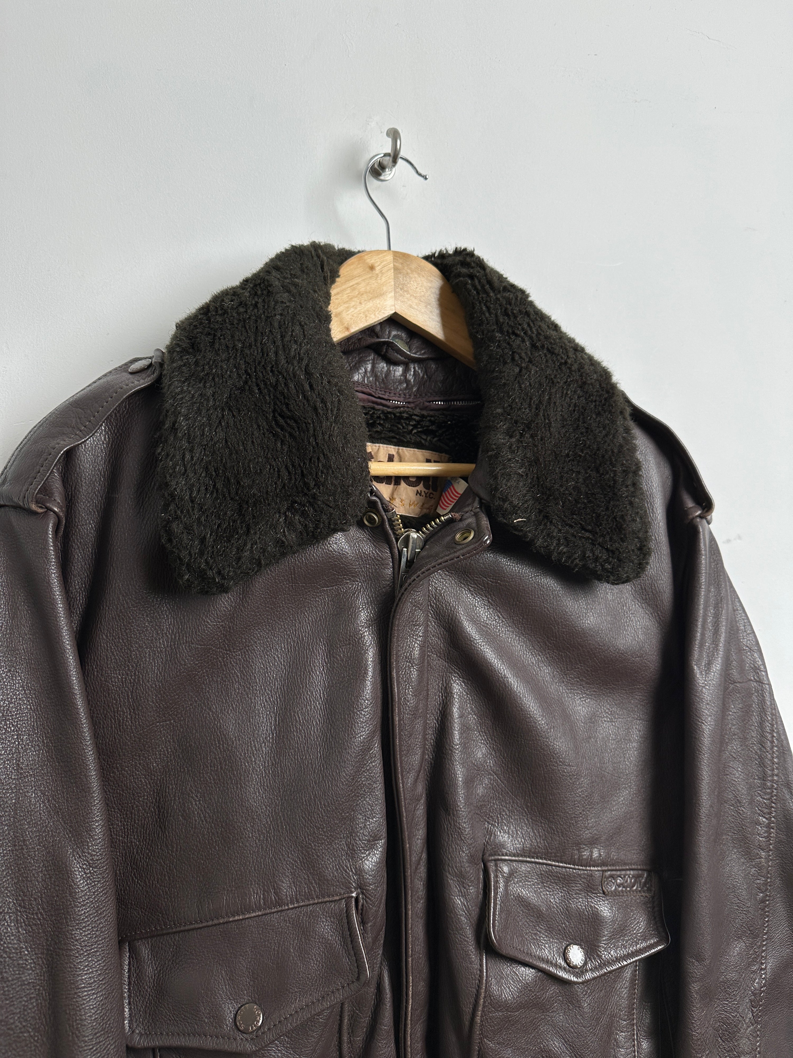 Vintage Schott NYC leather jacket in brown with fur collar and lining