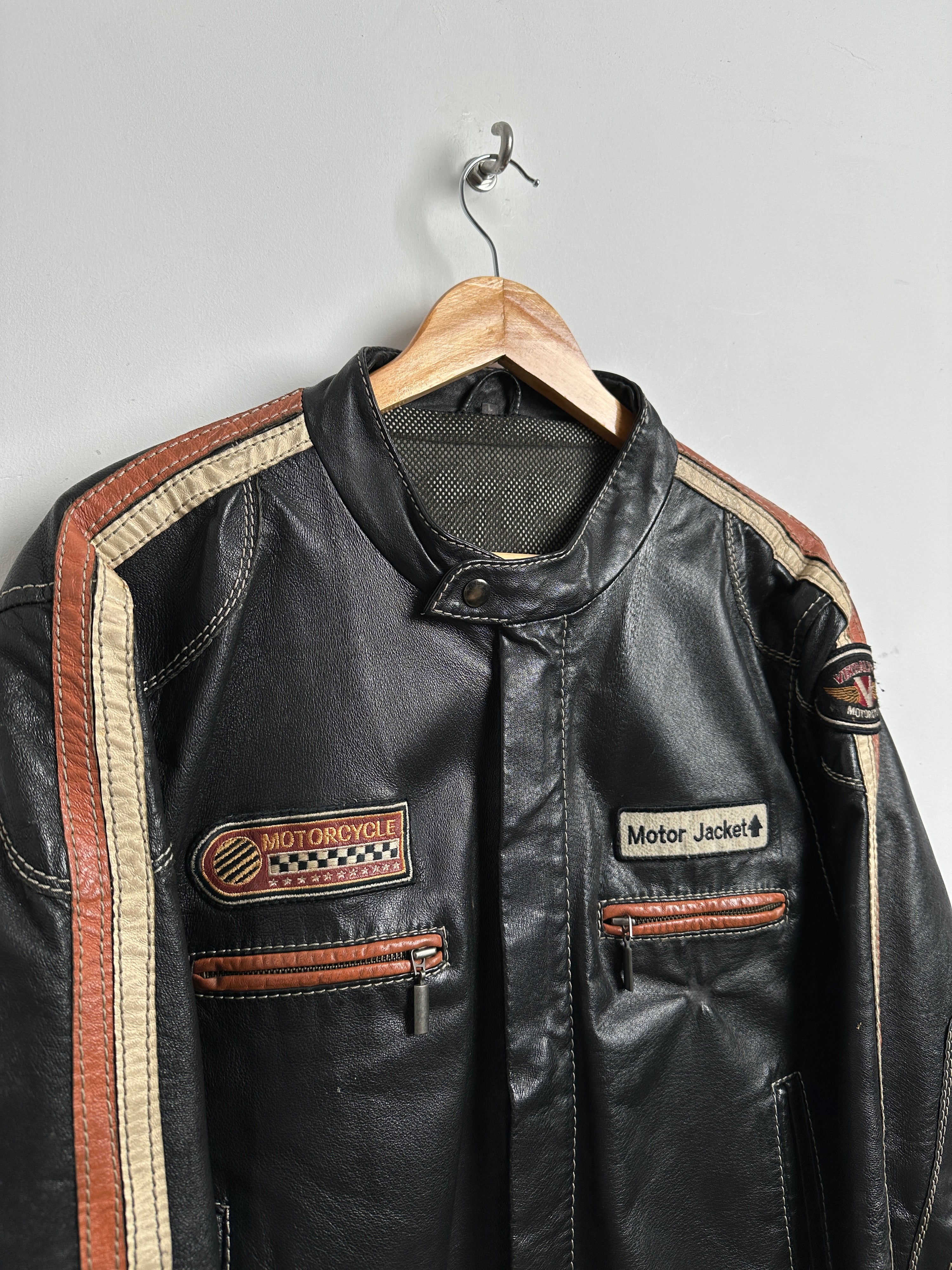 Motorcycle leather jacket in black