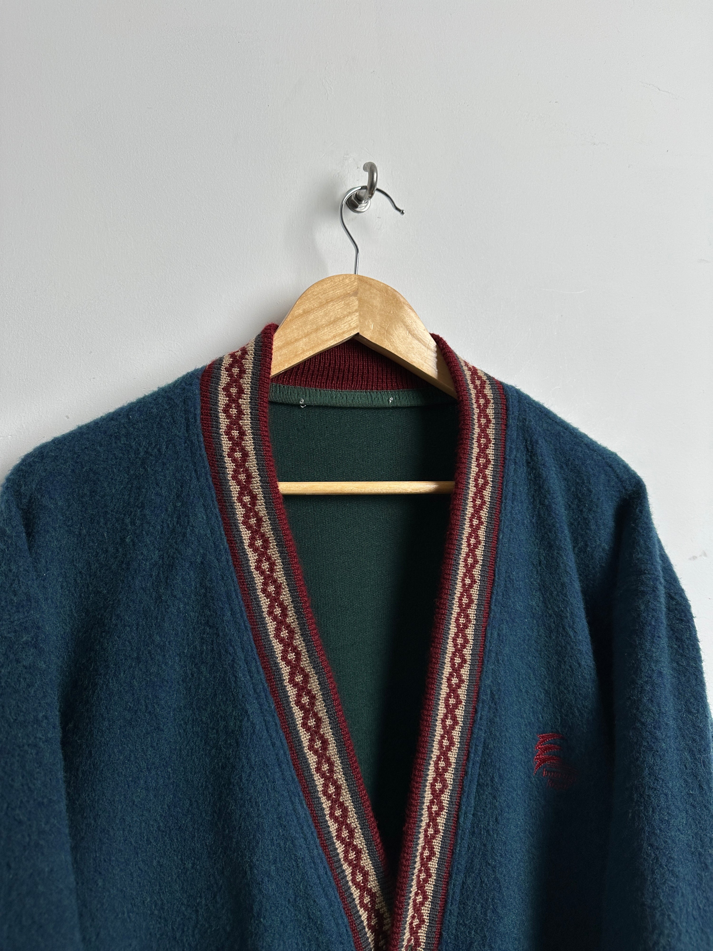 Vintage wool cardigan in blue and red