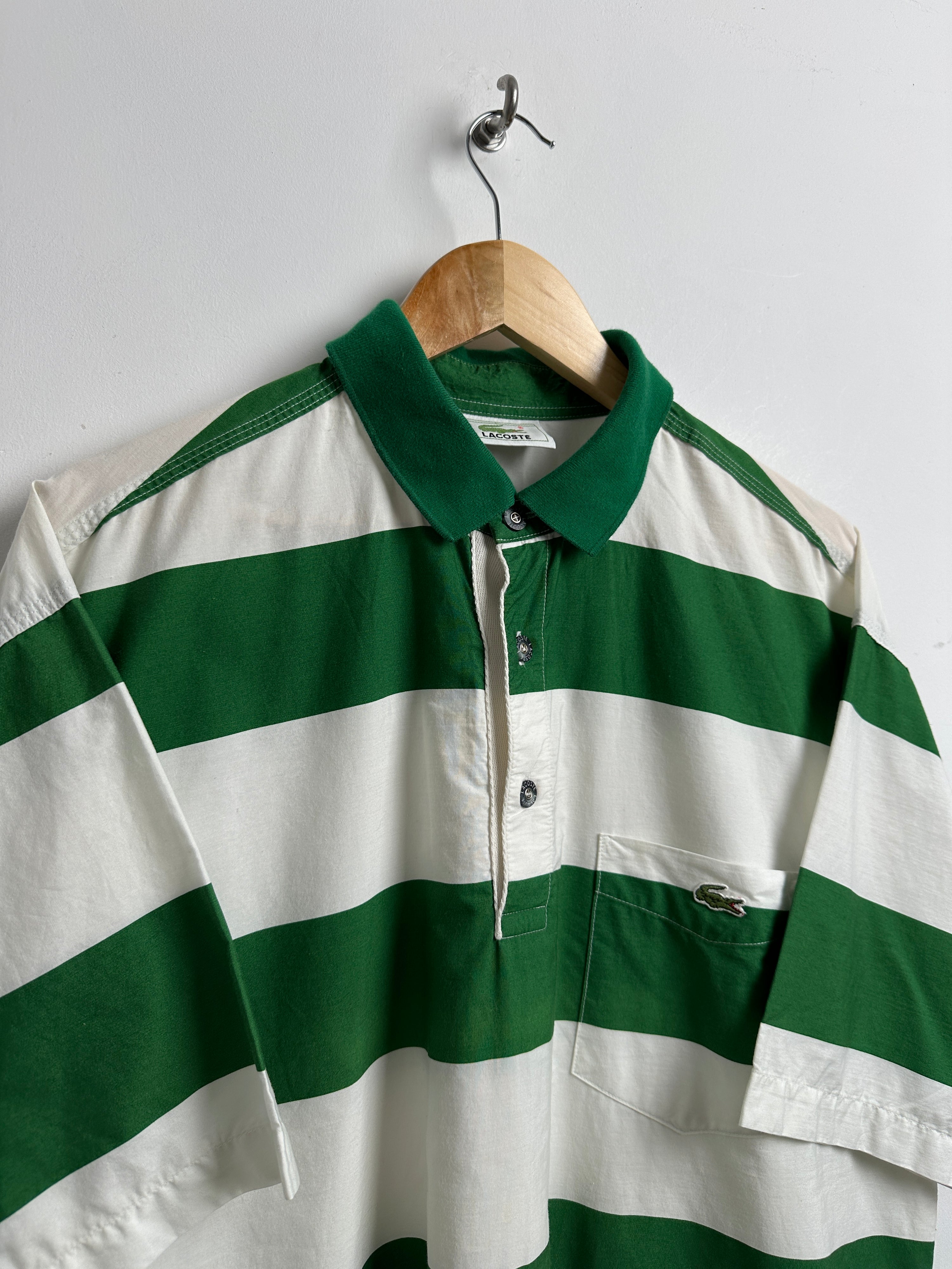 LACOSTE 90s striped polo shirt in green and white