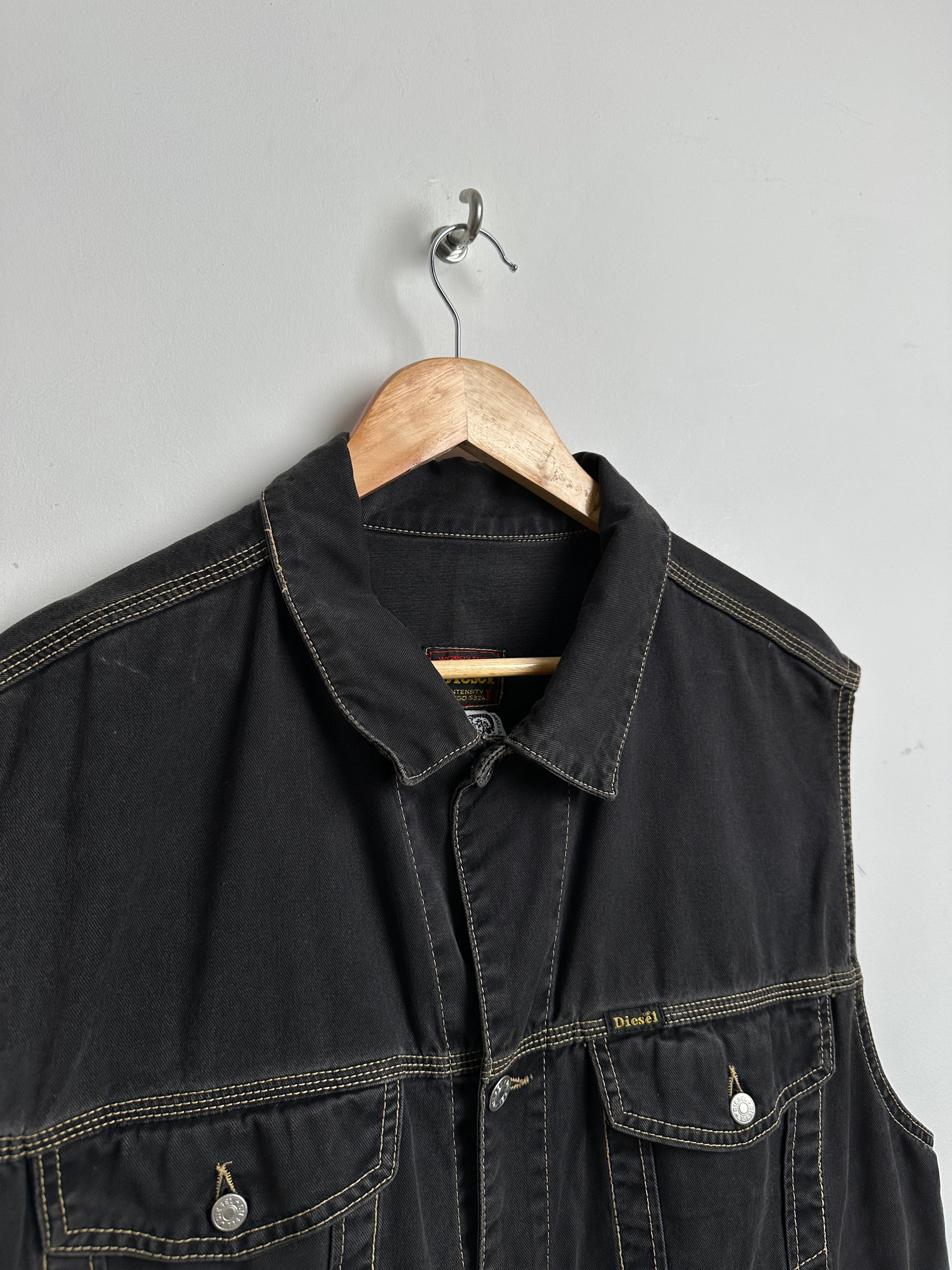 DIESEL denim vest in black with stitching