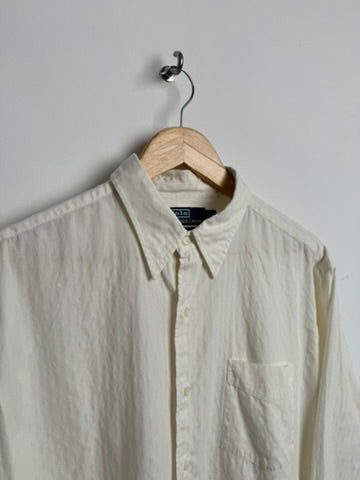 POLO by Ralph Lauren vintage long-sleeve 100%  merrin cotton shirt in off-white with jacquard  pattern