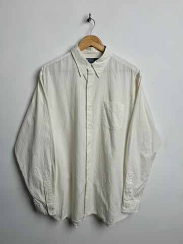 POLO by Ralph Lauren vintage long-sleeve 100%  merrin cotton shirt in off-white with jacquard  pattern