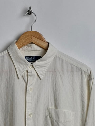 POLO by Ralph Lauren vintage long-sleeve 100%  merrin cotton shirt in off-white with jacquard  pattern